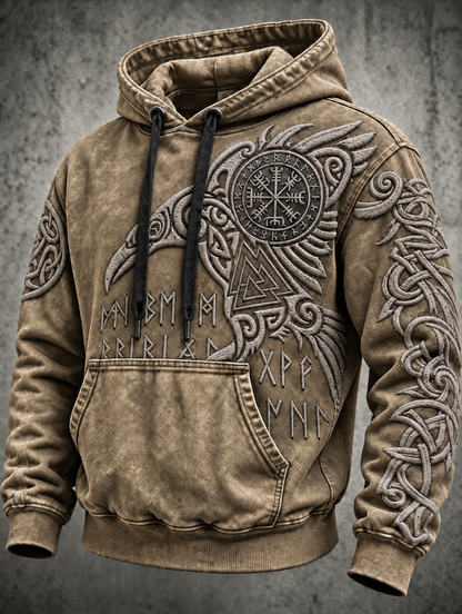 Męska bluza z kapturem w stylu vintage z motywem totemowym wikingów