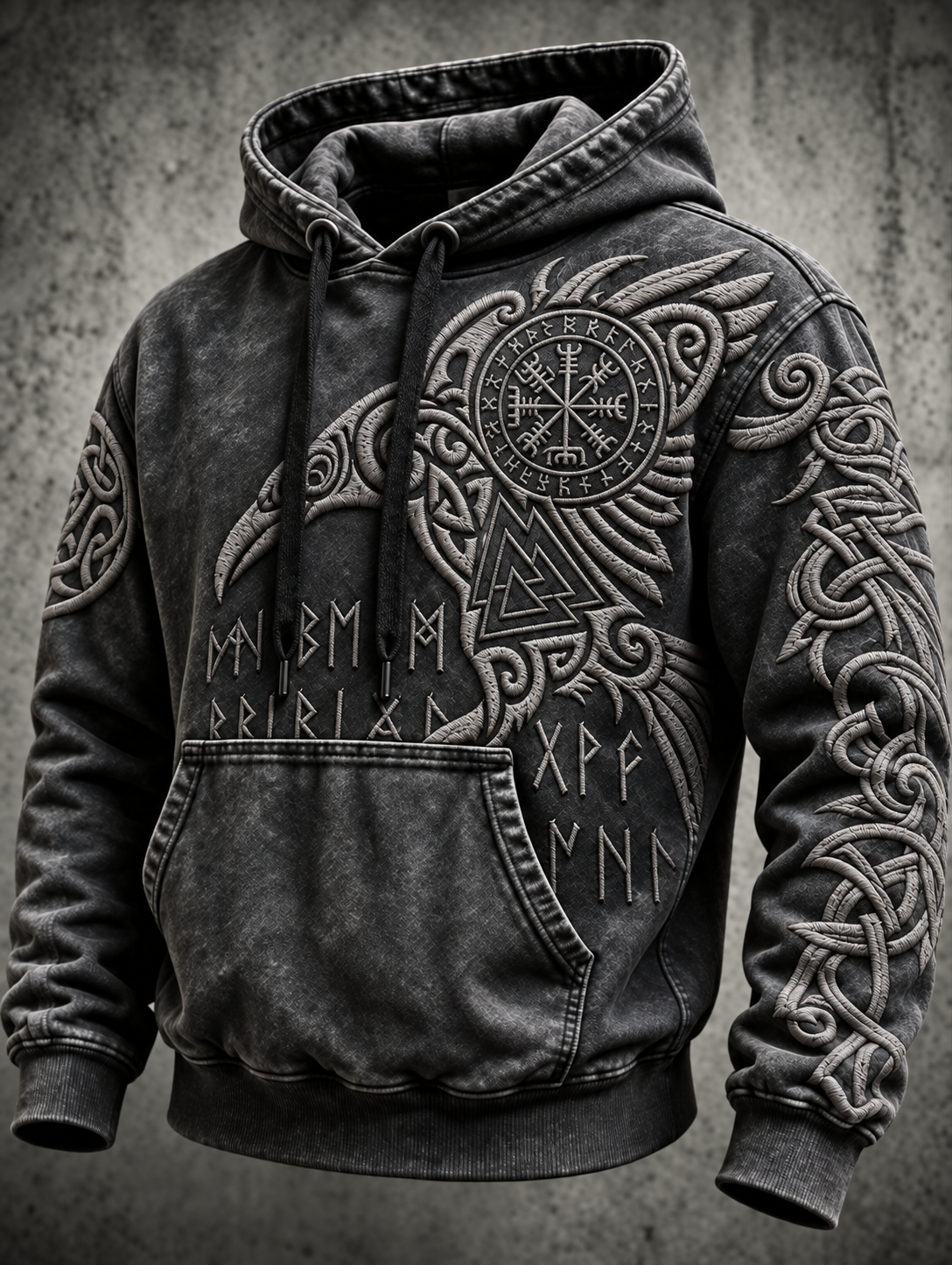 Męska bluza z kapturem w stylu vintage z motywem totemowym wikingów