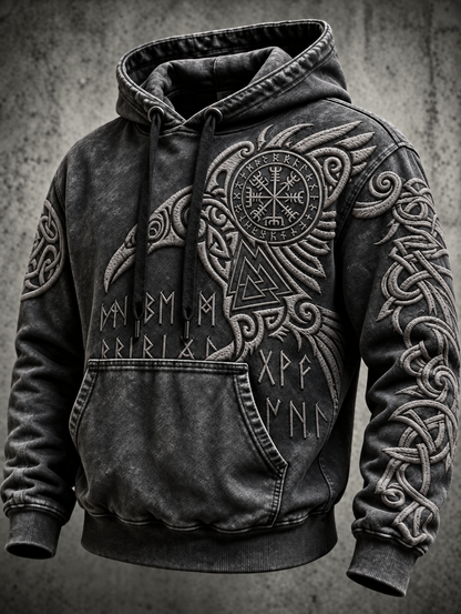 Męska bluza z kapturem w stylu vintage z motywem totemowym wikingów