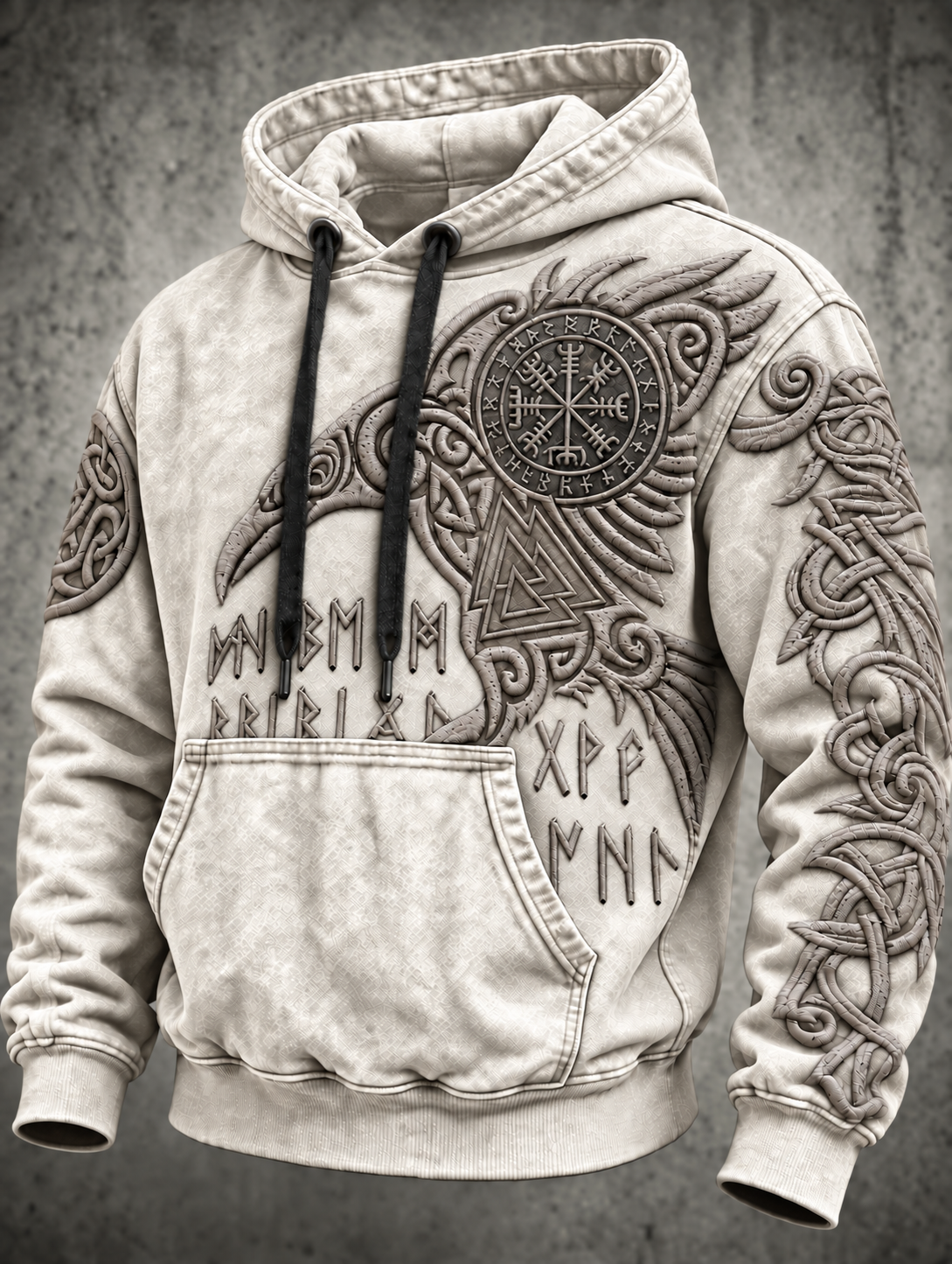 Męska bluza z kapturem w stylu vintage z motywem totemowym wikingów