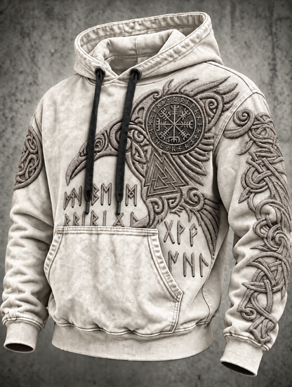 Męska bluza z kapturem w stylu vintage z motywem totemowym wikingów