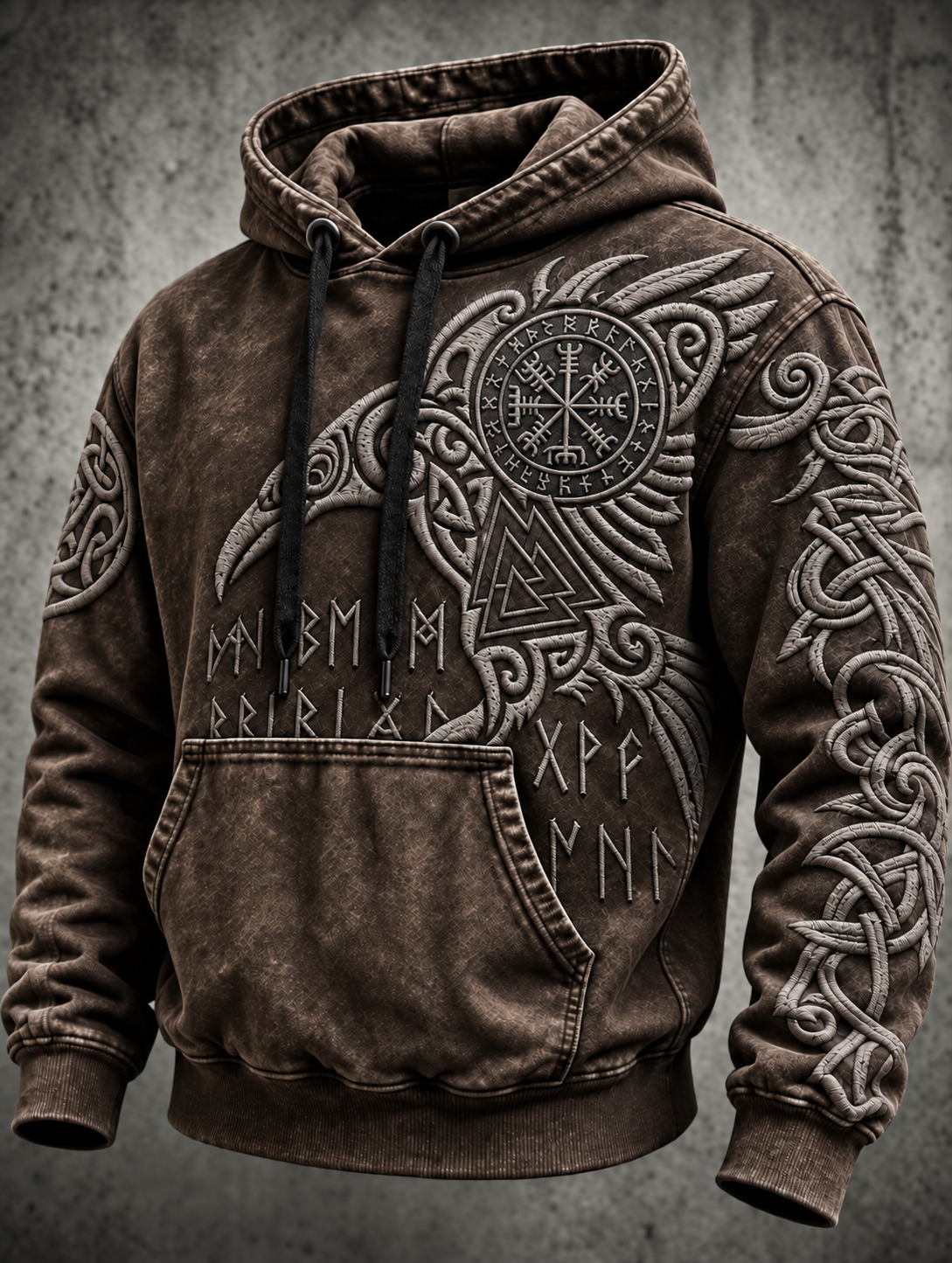 Męska bluza z kapturem w stylu vintage z motywem totemowym wikingów