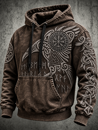 Męska bluza z kapturem w stylu vintage z motywem totemowym wikingów