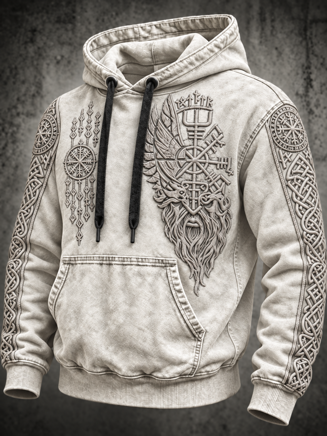 Męska bluza z kapturem w stylu vintage z motywem totemowym wikingów