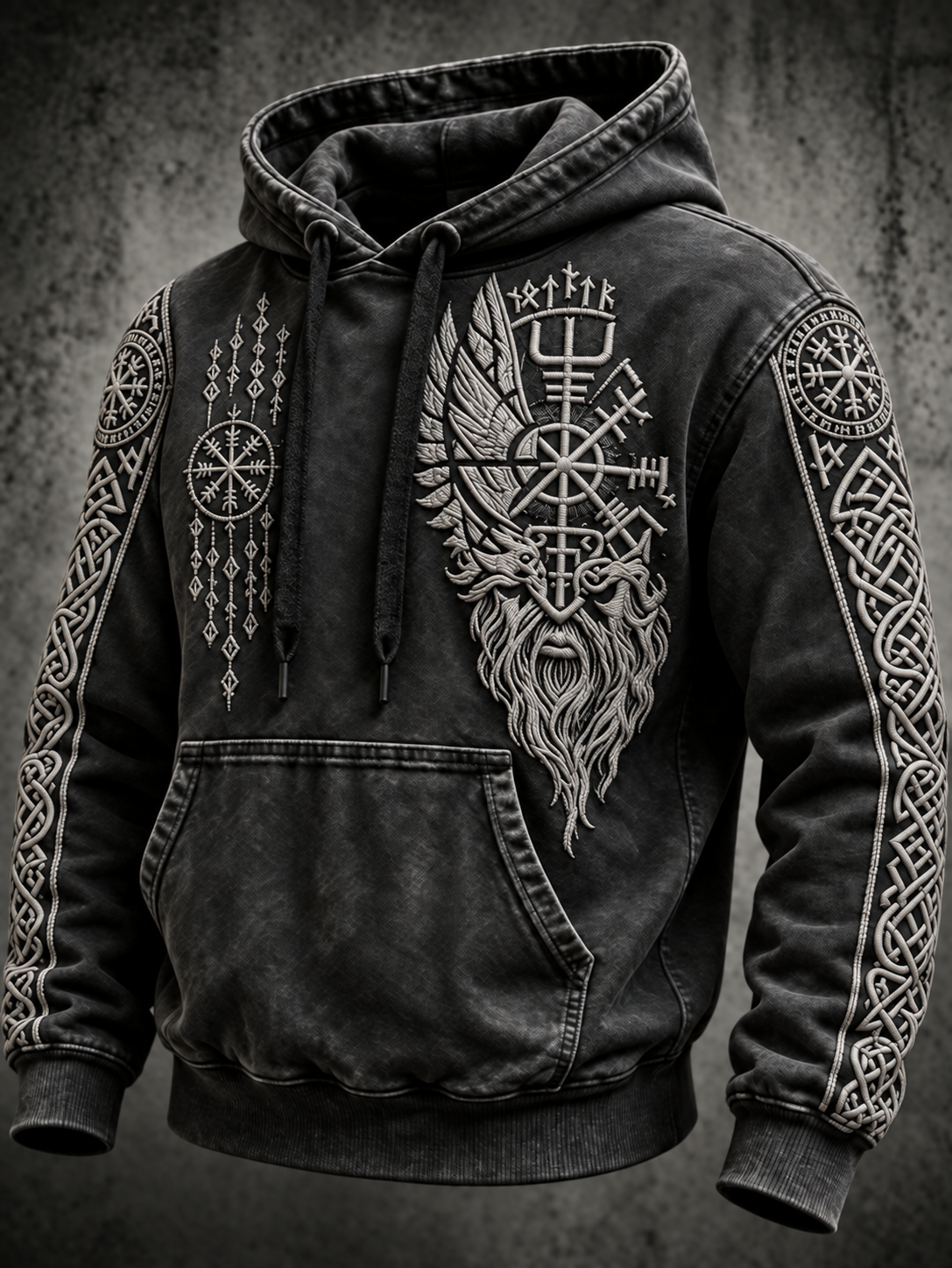 Męska bluza z kapturem w stylu vintage z motywem totemowym wikingów