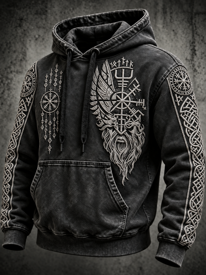 Męska bluza z kapturem w stylu vintage z motywem totemowym wikingów