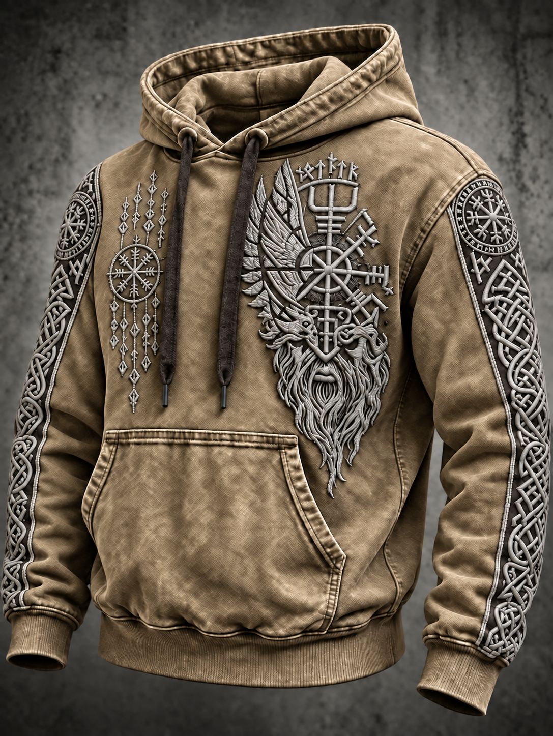 Męska bluza z kapturem w stylu vintage z motywem totemowym wikingów