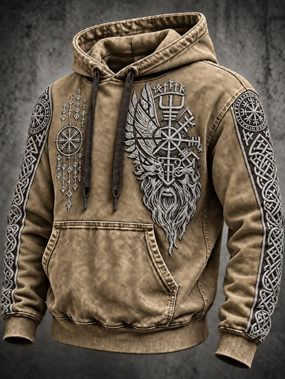 Męska bluza z kapturem w stylu vintage z motywem totemowym wikingów
