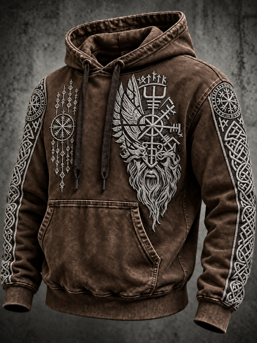 Męska bluza z kapturem w stylu vintage z motywem totemowym wikingów