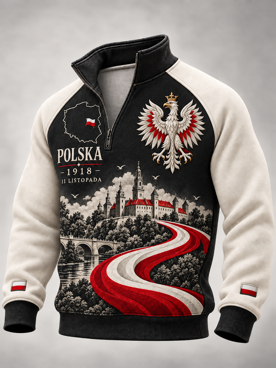 Bluza z kapturem i zamkiem na Dzień Niepodległości Polski dla mężczyzn