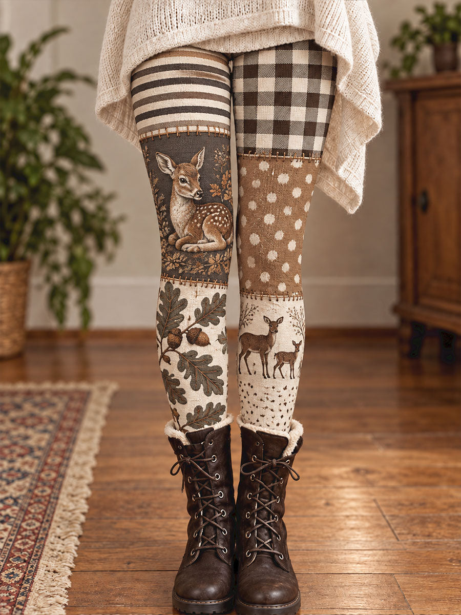 Damskie legginsy z nadrukiem w kwiaty i kwiaty dla zwierząt