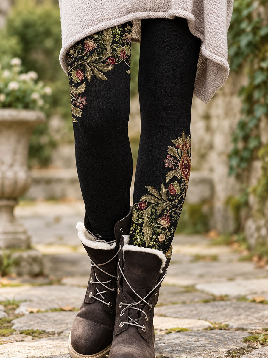 Damskie legginsy z nadrukiem kwiatowym na jesień/zimę
