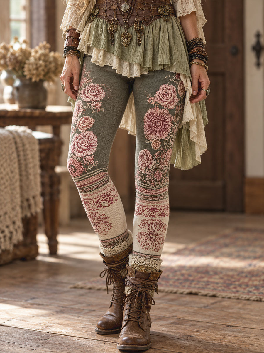 Damskie legginsy w stylu kwiatowym jesień/zima