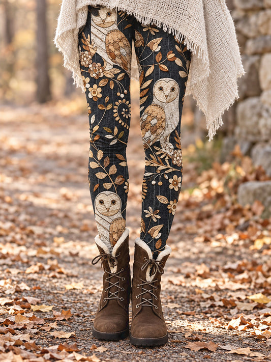 Damskie legginsy na jesień/zimę z kwiatowym nadrukiem