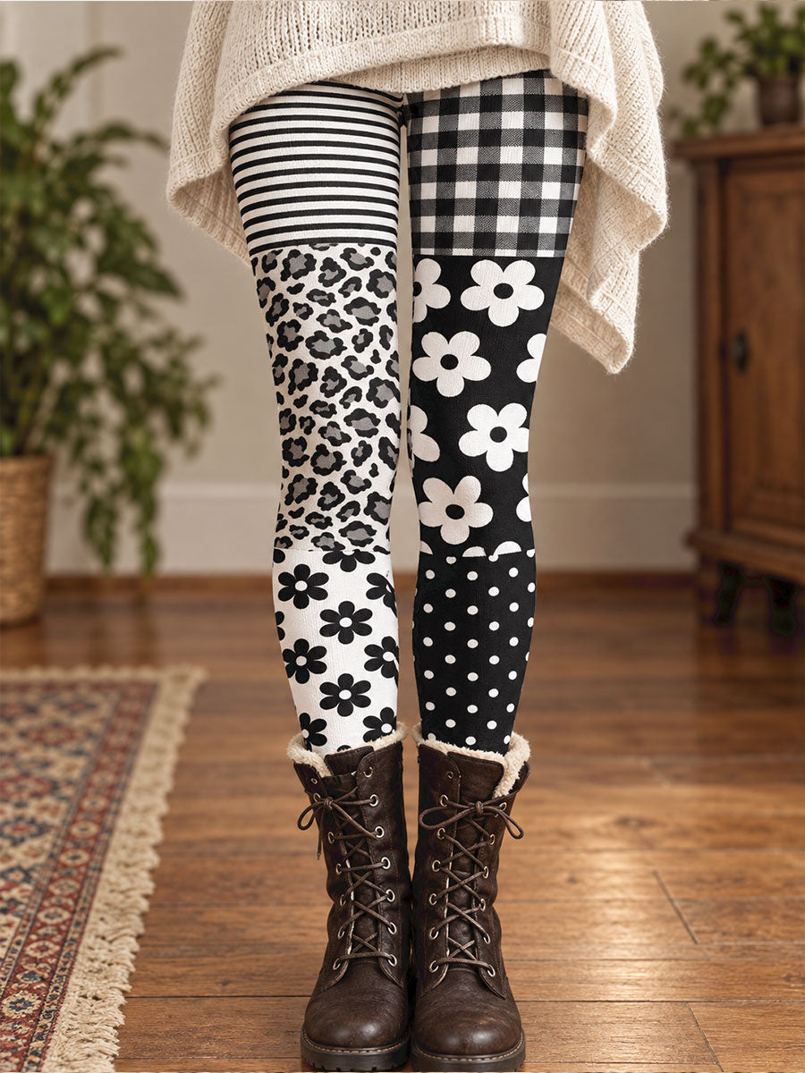 Damskie legginsy na jesień/zimę z kwiatowym nadrukiem