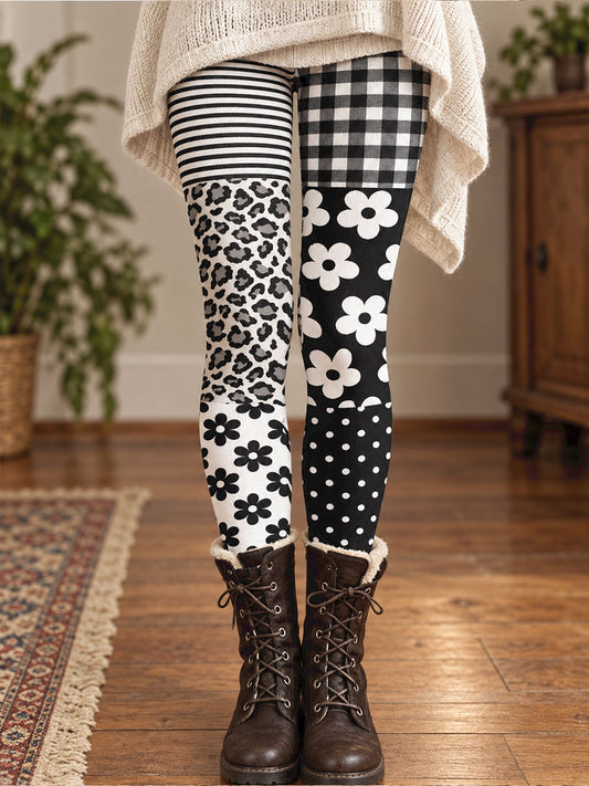 Damskie legginsy na jesień/zimę z kwiatowym nadrukiem