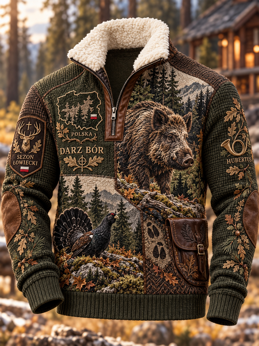 Męski sezon polowania na kulturę casualowe futrzane kołnierzyki Zip-Up Bluza z kapturem