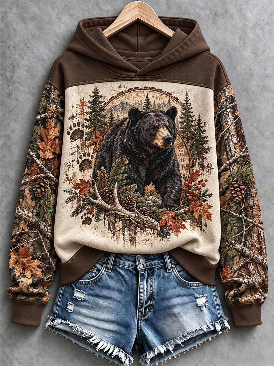 Damski sweter w stylu vintage z motywem myśliwskim kamuflażowym, na co dzień