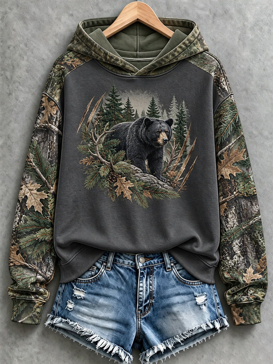 Damski sweter w stylu vintage z motywem myśliwskim kamuflażowym, na co dzień