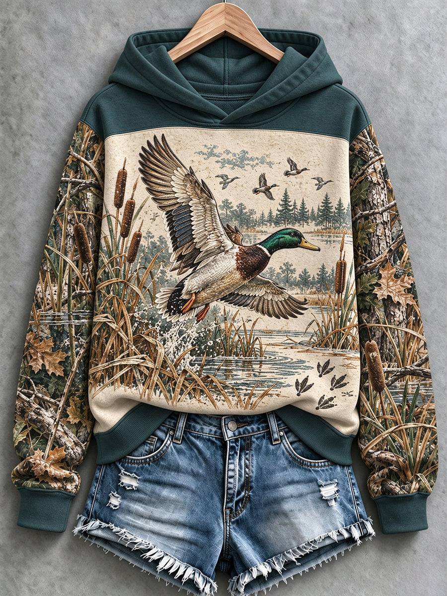Damski sweter w stylu vintage z motywem myśliwskim kamuflażowym, na co dzień